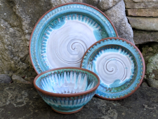 Three Piece Peaked Dinnerware Place Setting in Turquoise Falls- Handmade to Order - Pick up Only